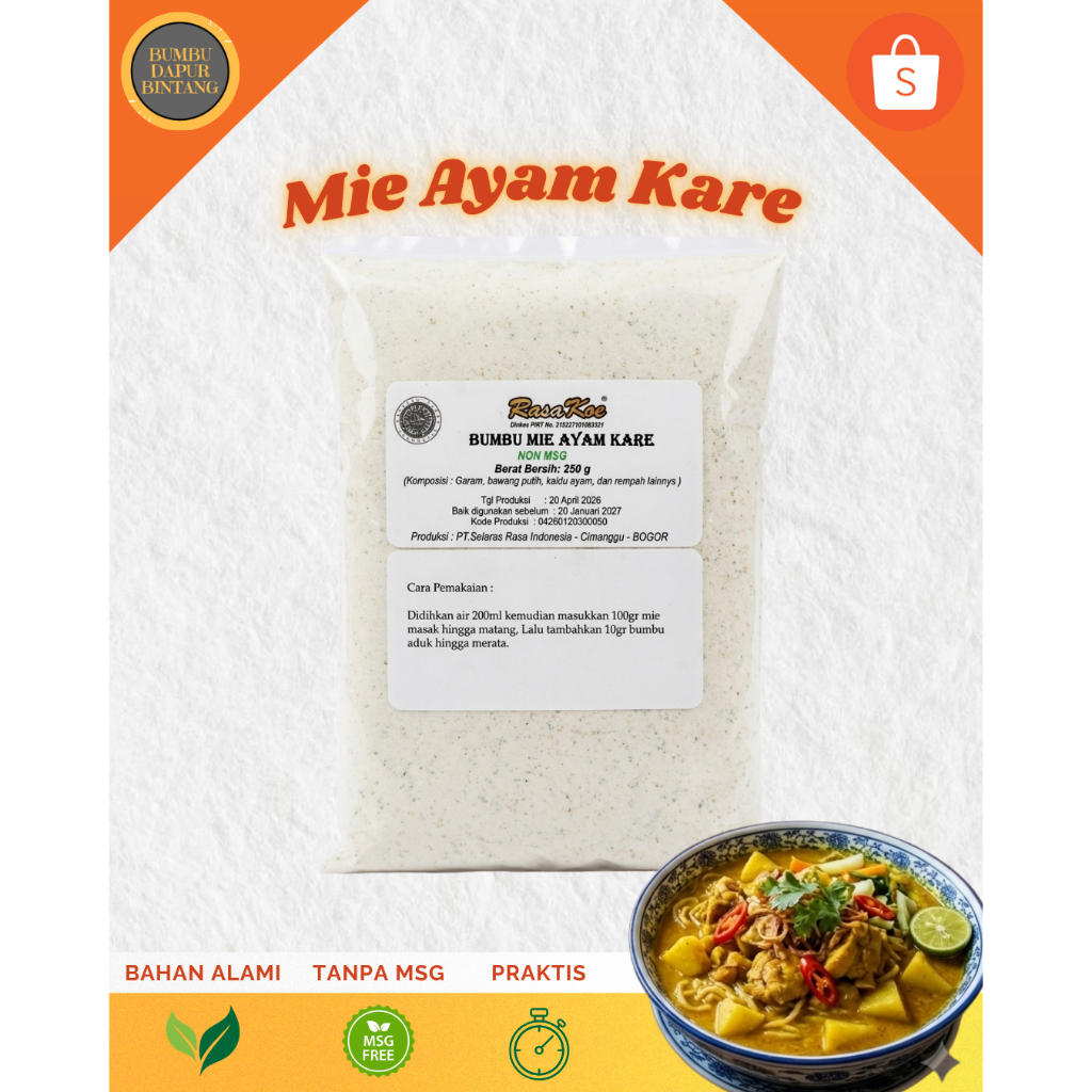Bumbu 250gr NON MSG Mie Ayam Kare Rasakoe TERBARU Bisa COD bumbudapurbintang