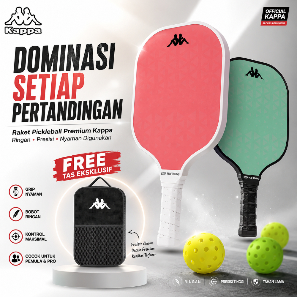 Kappa Raket Pickleball Premium Fiber Glass & Serat Karbon Carbon Fiber 16mm | Paddle Pickle Ball Ant