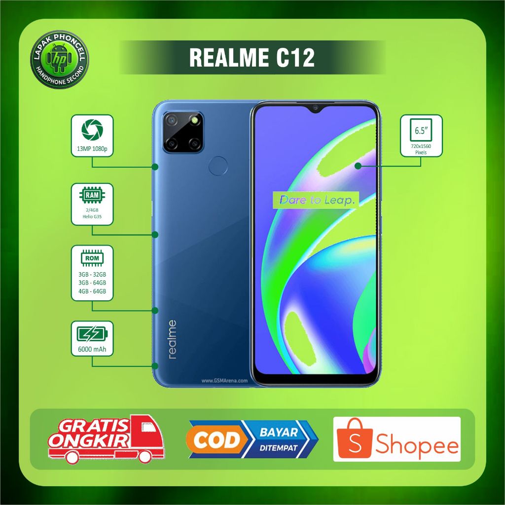 HP REALME C12 RAM 3/32GB RAM 4/64GB Second normal siap pakai