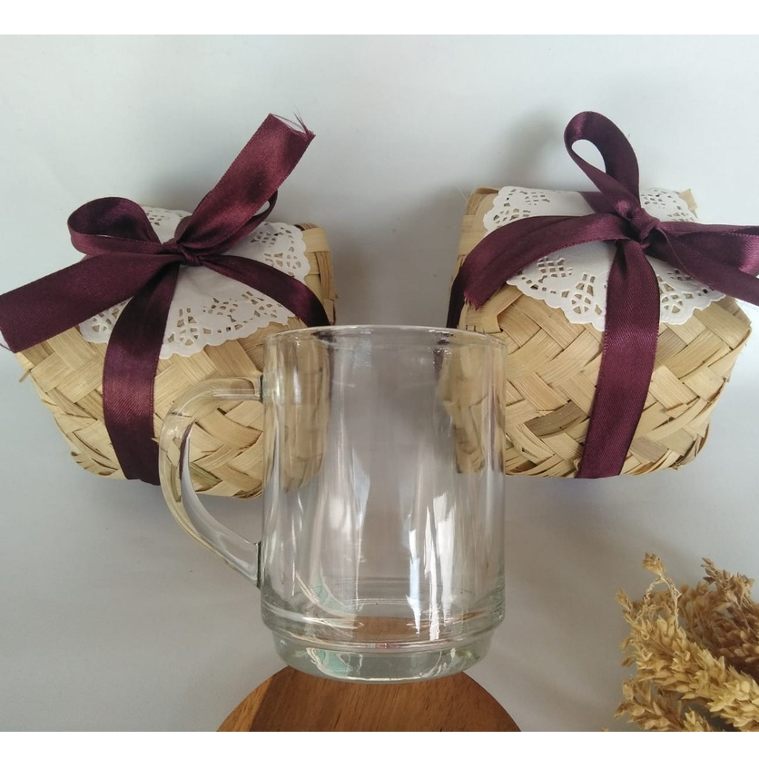 Souvenir Pernikahan Gelas Minum Gelas CG Bening Mug Gagang Kaca Cangkir Teh