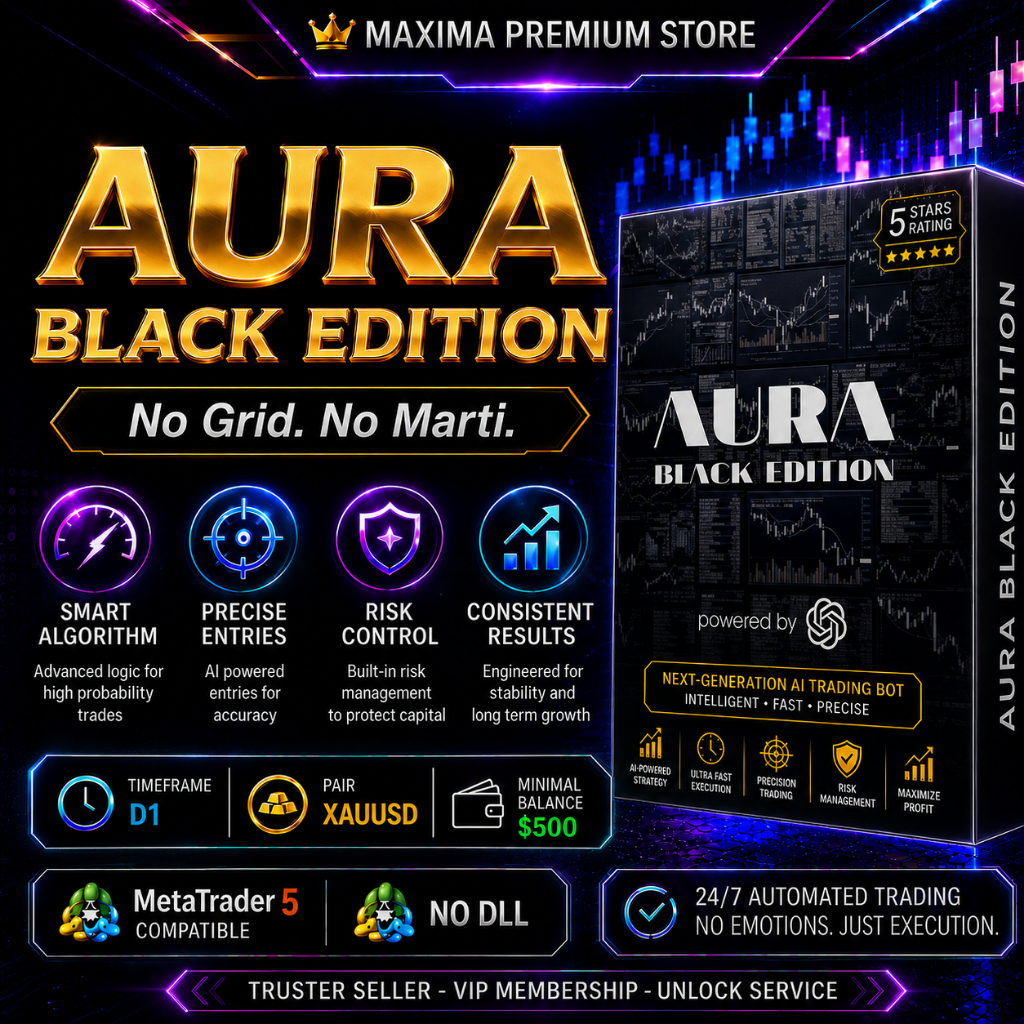 EA XAUUSD -  Aura Black Edition v8.71 Meta 5, No Grid, No Marti, Robot Trading Gold D1