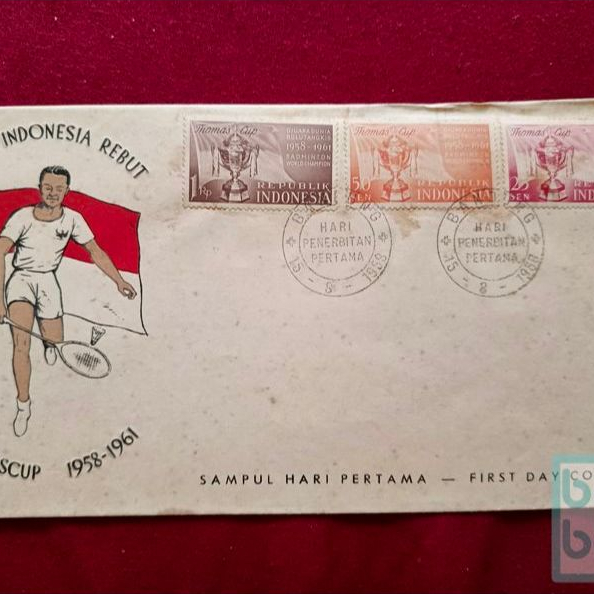 Perangko Sampul Hari Pertama Regu Indonesia Rebut Thomascup 1958