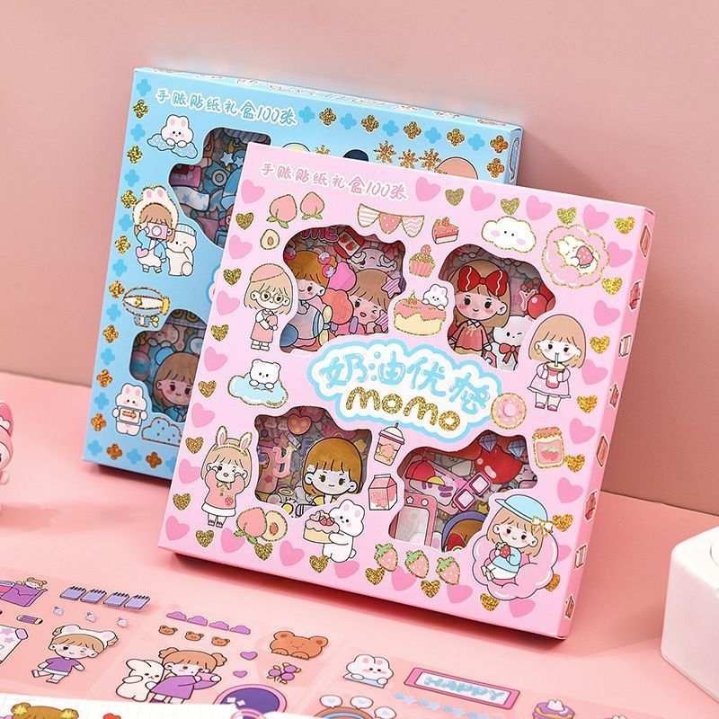 Kotak Stiker Momo 100 Lembar Set Stiker Dekorasi Kartu dan Buku