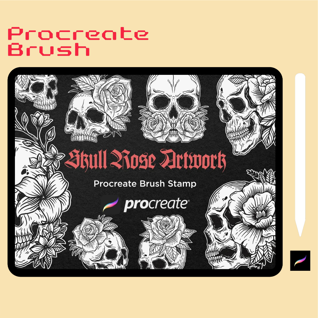 Procreate Brush - CreativeMarket 30 Skull Rose Floral