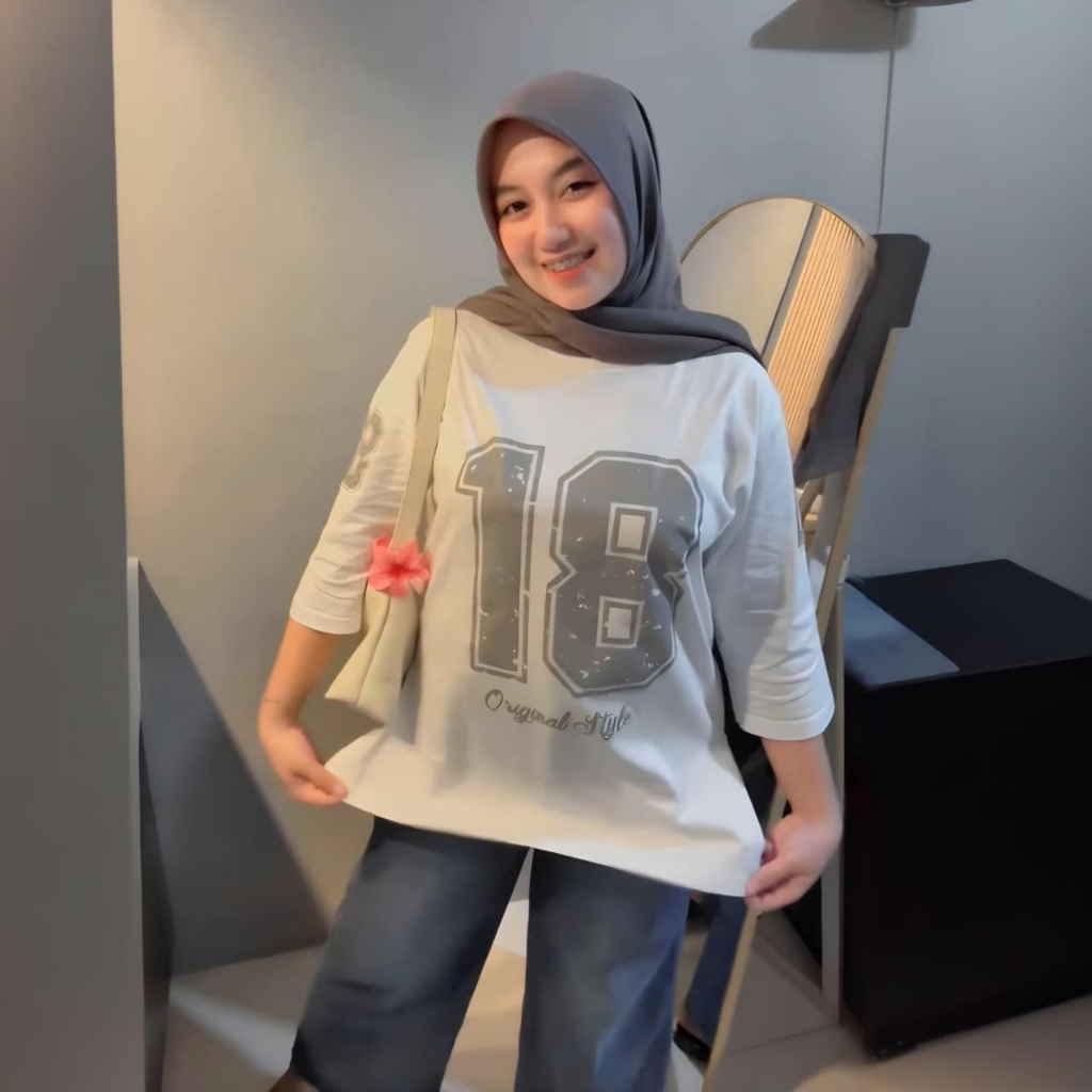 Riziqu Kaos Wanita 7/8 Vamel Angka Halus Lembut Tebal 20s Oversize Soft Bahan Katun Combed Premium A