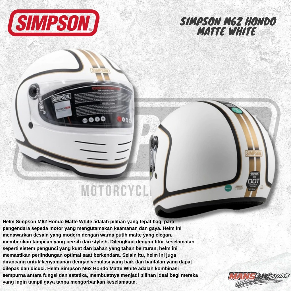 SIMPSON M62 HONDO WHITE MATTE ORIGINAL HELM CLASSIC SIMPSON