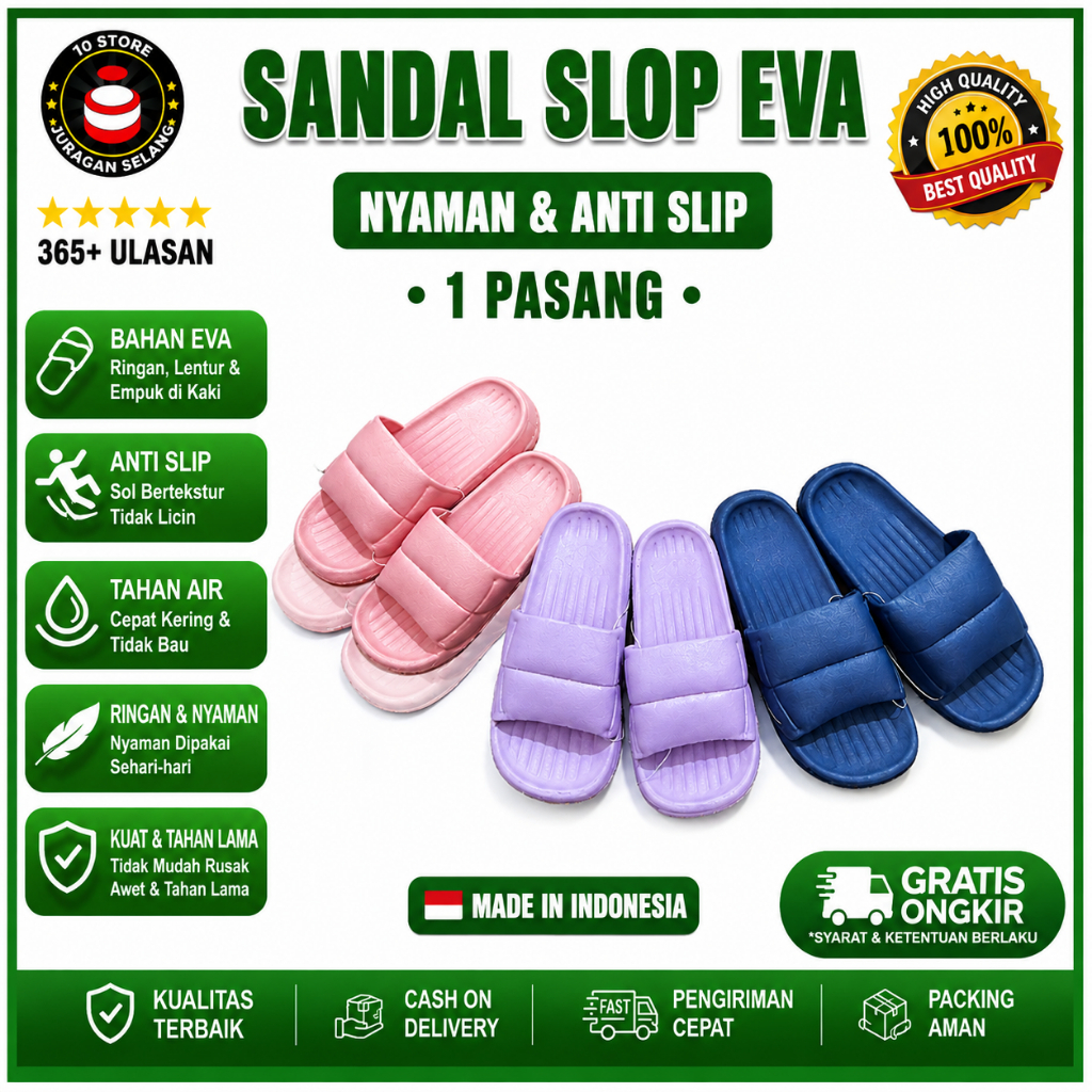 Sendal Selop EVA Premium Empuk Anti Slip Sandal Bantal Rumah Pria Wanita Tahan Air