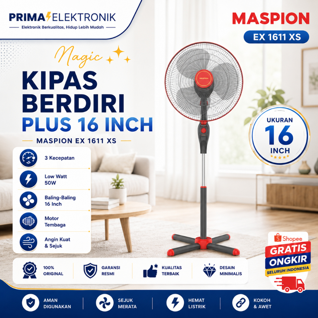 MASPION KIPAS ANGIN EX 1611 XS/EX1611XS/EX1611 XS/EX1611XS/EX 1611 SX/ORIGINAL MAPSION/GARANSI RESMI