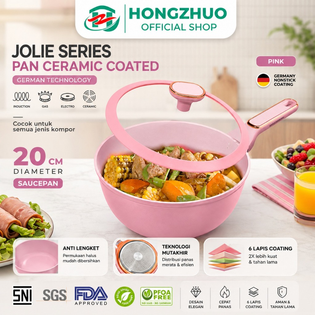 Tifale by Hongzhuo Aesthetic Jolie Sauce Pan 20CM Pink Panci Granit Marble Anit Lengket Panci Mpasi