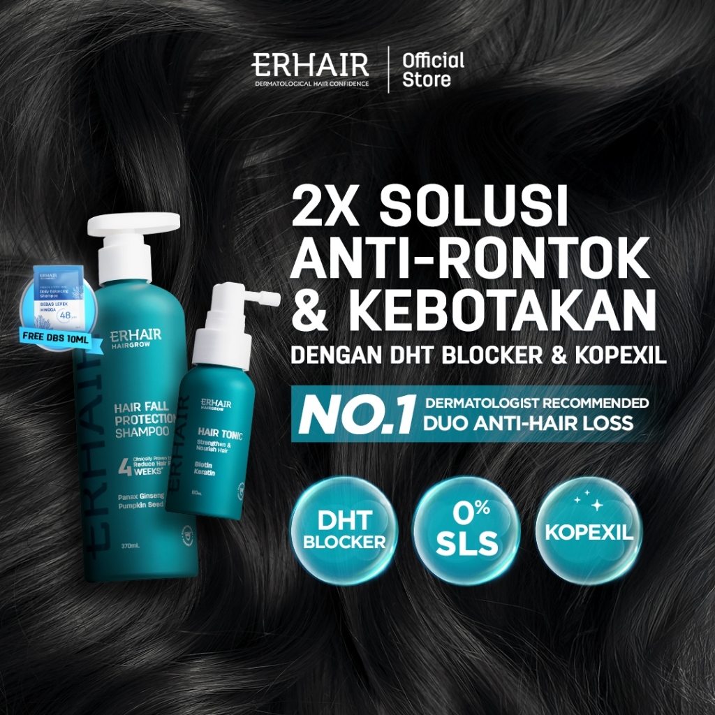 [BEST SELLER] 2PCS! ERHAIR Hairfall Fighter Duo - Hairgrow Shampoo + Tonic/Serum | Atasi Rontok dari Akar | DHT Blocker | Panax Ginseng & Pumpkin Seed | Kopexil | Rekomendasi Ahli Dermatologi