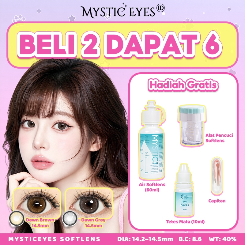 [8 Item Paket kombinasi ] Mysticeyes Softlens (0.00 s/d -4.00) 2 Softlens+1 Air Softlens 60ml+1 Eye 