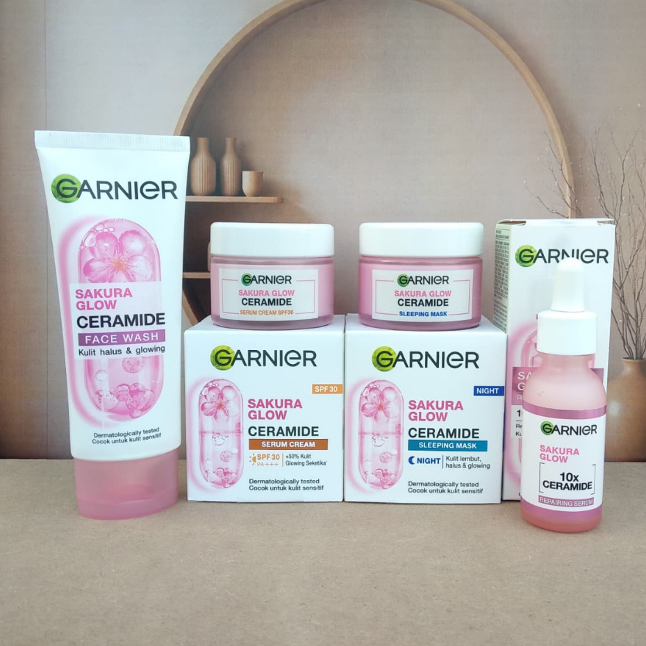 GARNIER Paket Skincare 4 In 1 Sakura Glow Ceramide Skin Barrier Complete Set Hydrating | Serum Hydra