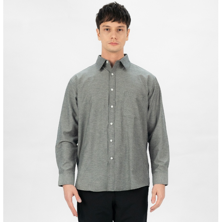 Erigo Basic Long Sleeve Shirt Bhevin Grey - Kemeja Lengan Panjang Oxford Unisex