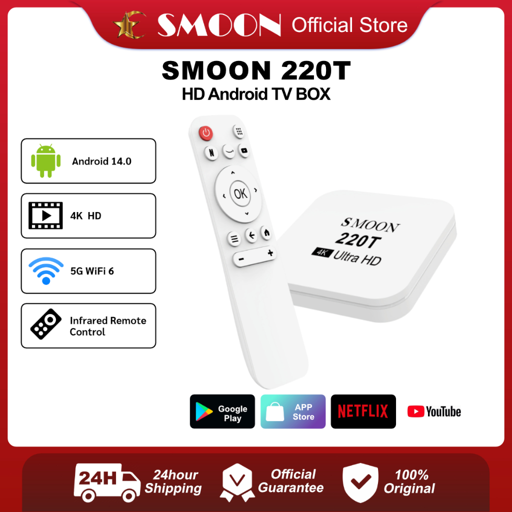 SMOON 220T Android TV Box - Set Top Box - Kotak Set Top - Android 14 - Google TV - Youtube Netflix -