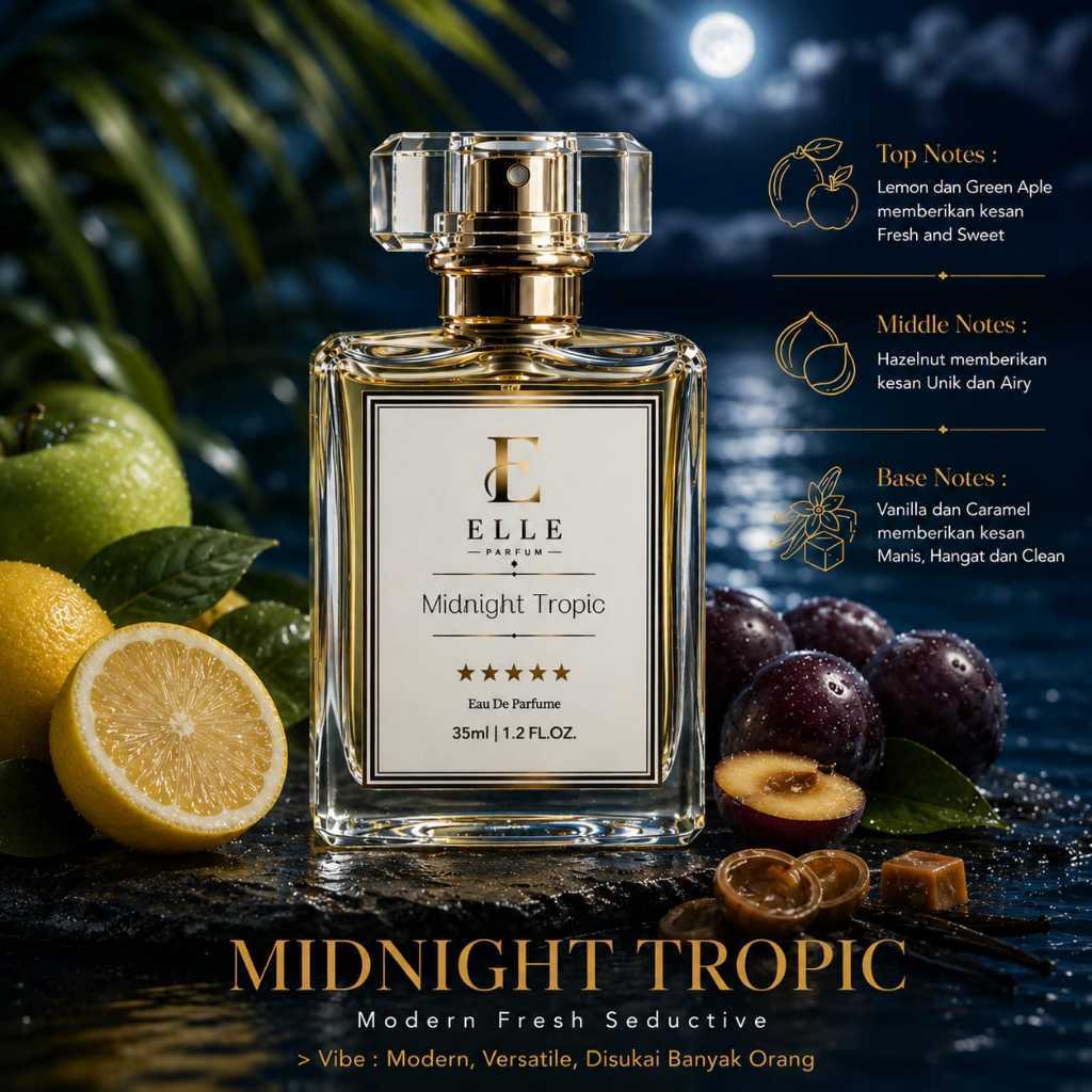 Parfum Pria Tahan Lama ELLE Midnight Tropic 35ml | Fresh Citrus Sweet | Wangi Clean Modern