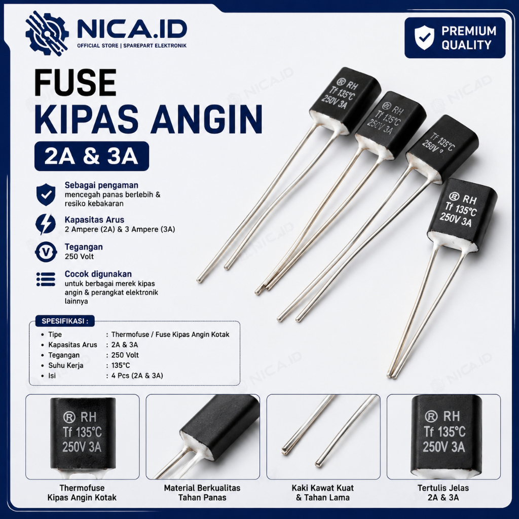 Thermal Fuse Sekring Kipas Angin Kotak 2A 250V Fuse Dinamo untuk Maspion Miyako Cosmos