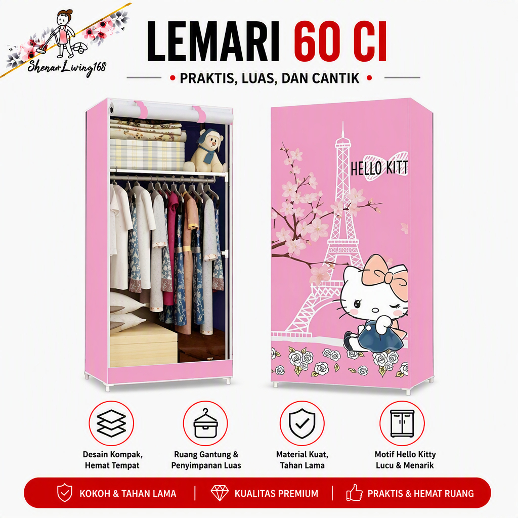 Lemari Pakaian Single Rak Hello Kitty/lemari portable / lemari rakit(60 CI-KITTY),SHENAR