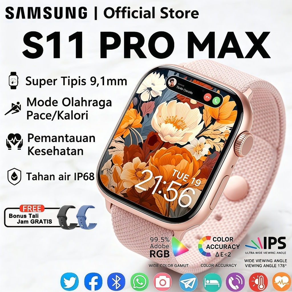 Jam Tangan Pintar Smartwatch Layar AMOLED Tahan Air Bluetooth Telepon GPS NFC untuk Pria Wanita