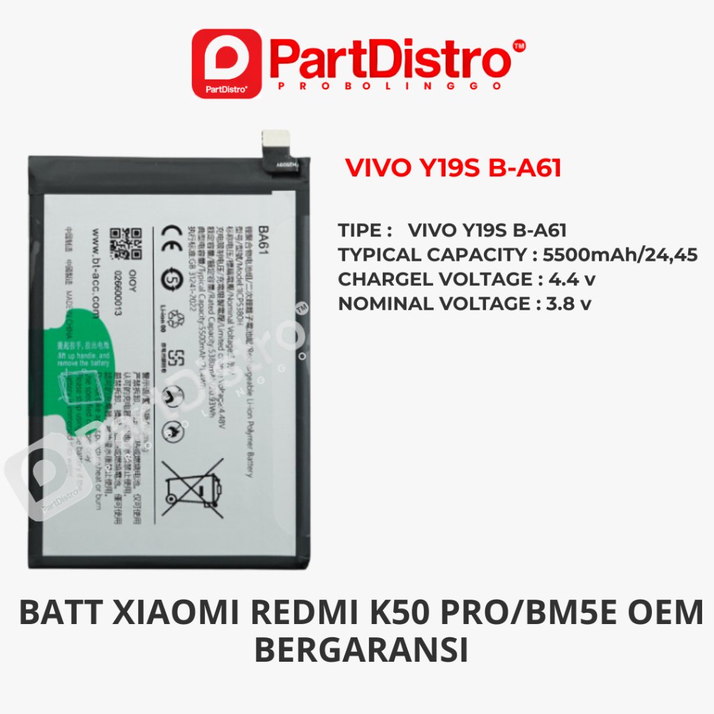 BATT  VIVO Y19S B-A61/BA-61/BA61 Battrei Battery Baterai OEM BERGARANSI