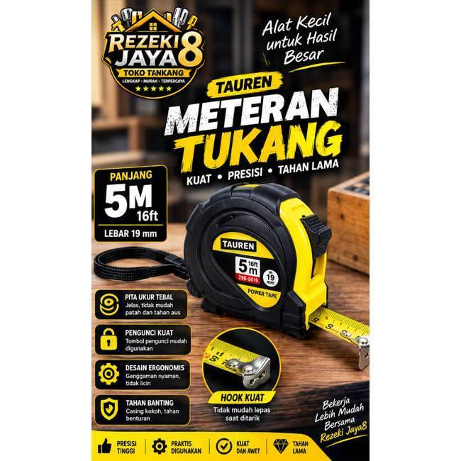 Meteran 5 Meter Tauren Alat Ukur Tukang Serbaguna