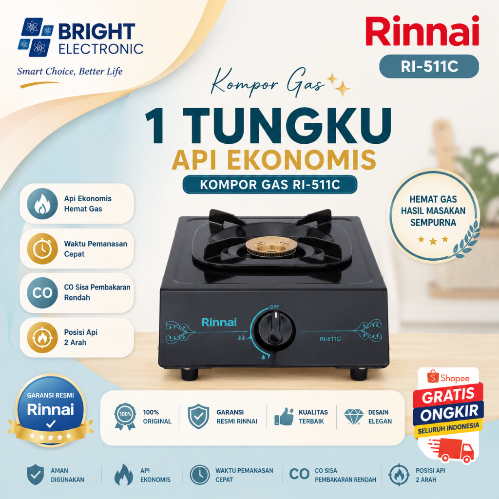 RINNAI KOMPOR GAS 1 TUNGKU RI 511 C Kompor Gas 511 C Murah/RI511C/RI511 C/RI 511C/RI-511C/RI-511 C