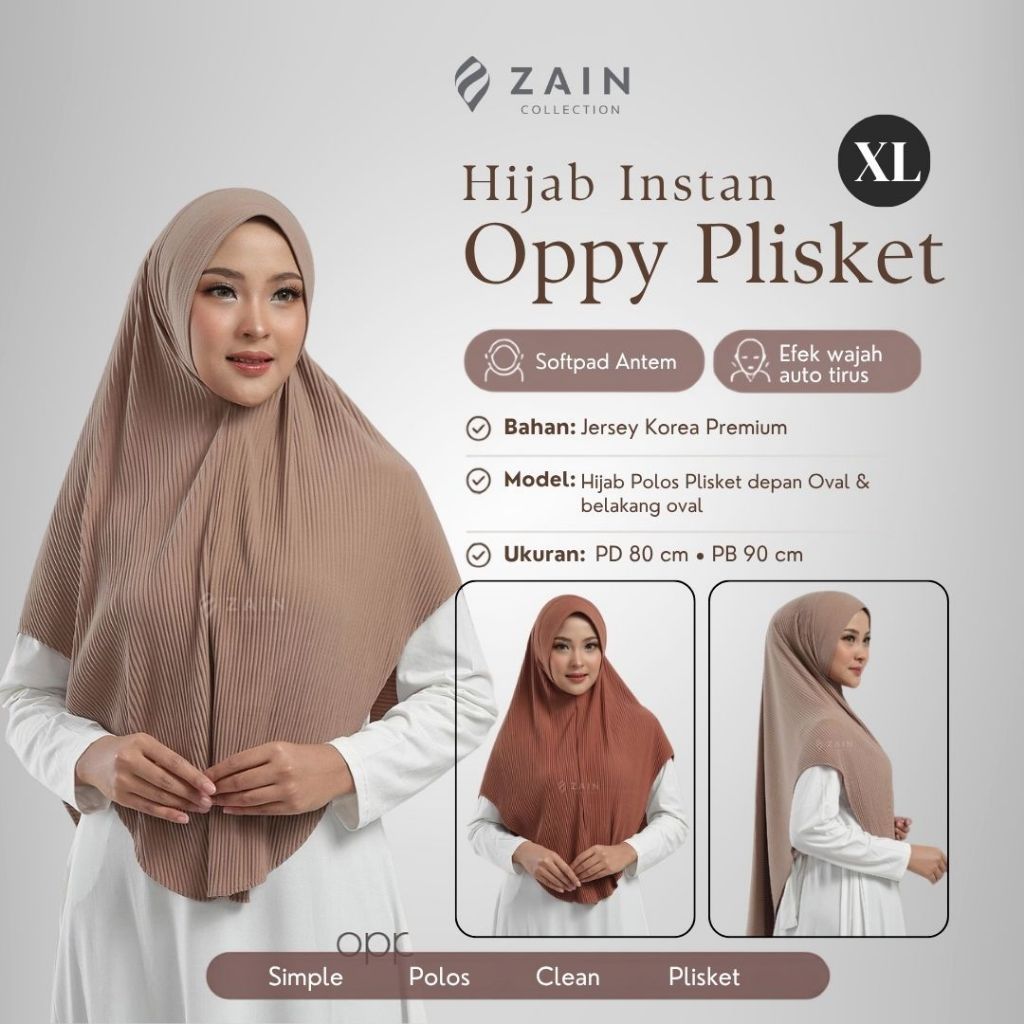 Zain Collection - Hijab Bergo Oppy Plisket Size M L XL Jersey Korea Polos Pet Antem Adem Nyaman Dail