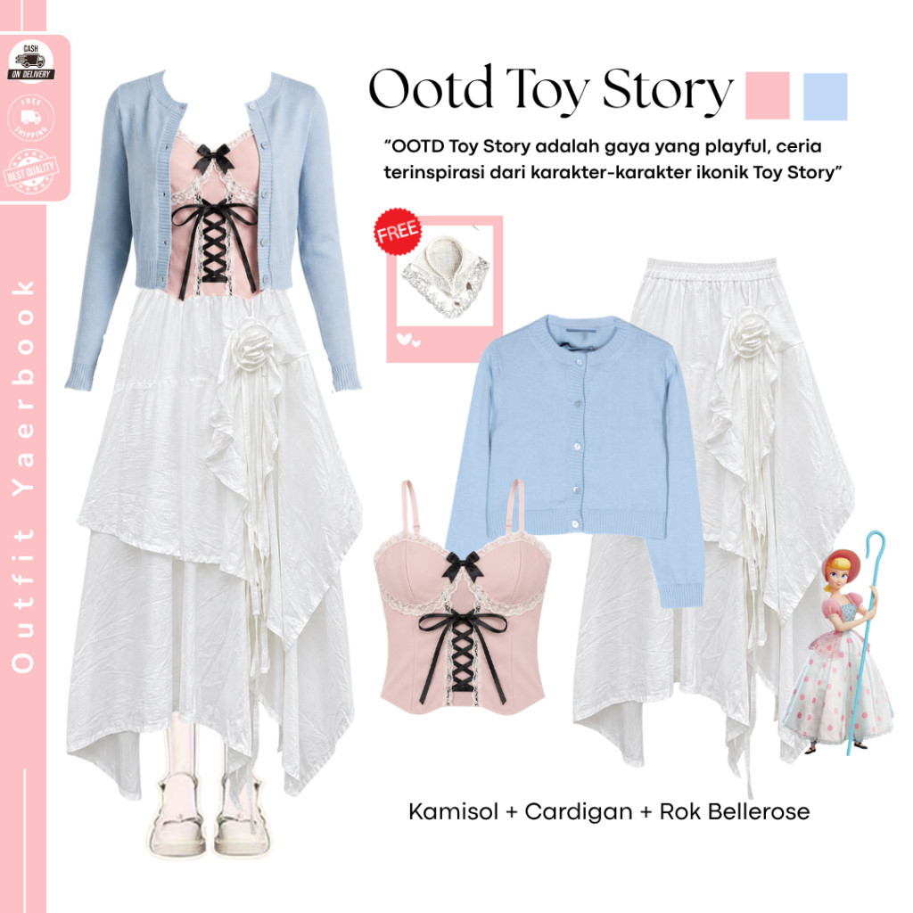 Oneset Little Bo Peep Cute ( Kamisol + Cardigan + Rok Bellerose ) Toy Story Outfit Yearbook - FO178