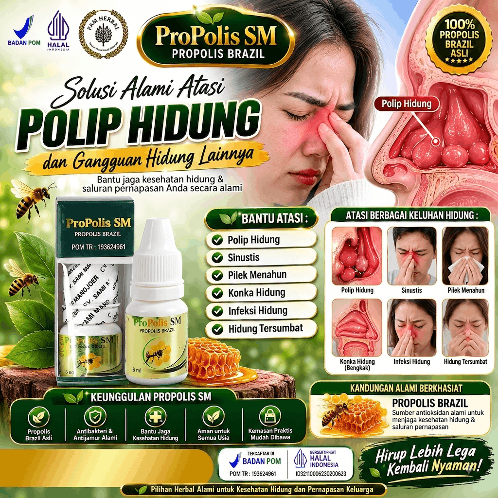Obat Herbal Propolis SM Penghilang Polip Hidung, Sinustis, Pilek Menahun, Konka Hidung , Infeksi Hid