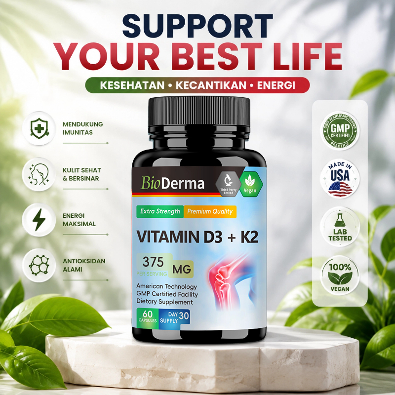 Bioderma Vitamin D3K2 1000IU BantuPembentukan Tulang Kuat TingkatkanKeseimbangan Mineral 60 Kapsul
