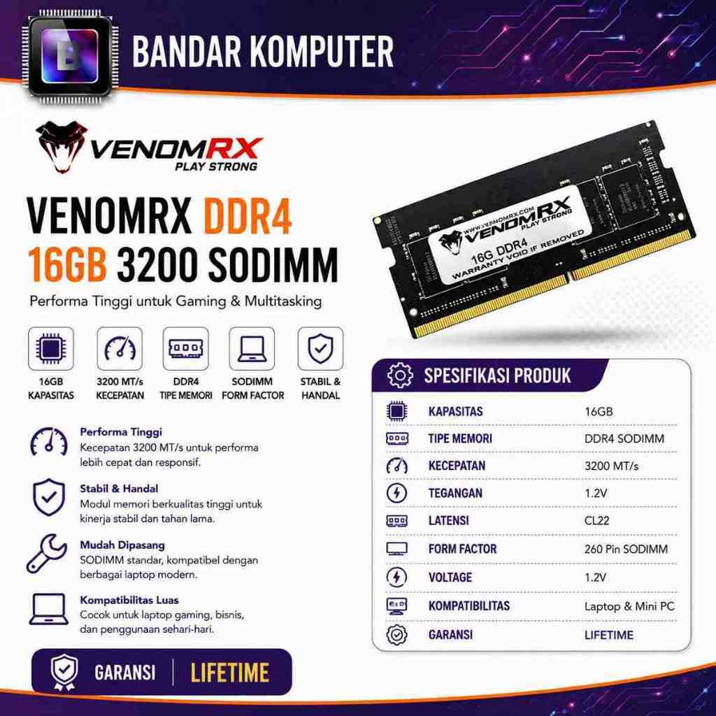 MEMORY VENOM RX SODIM 16GB DDR4 3200 Mhz RAM LAPTOP