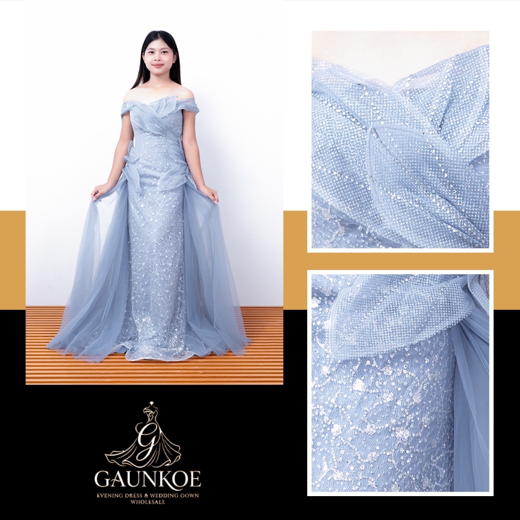 GAUN PESTA PAYET ICE BLUE