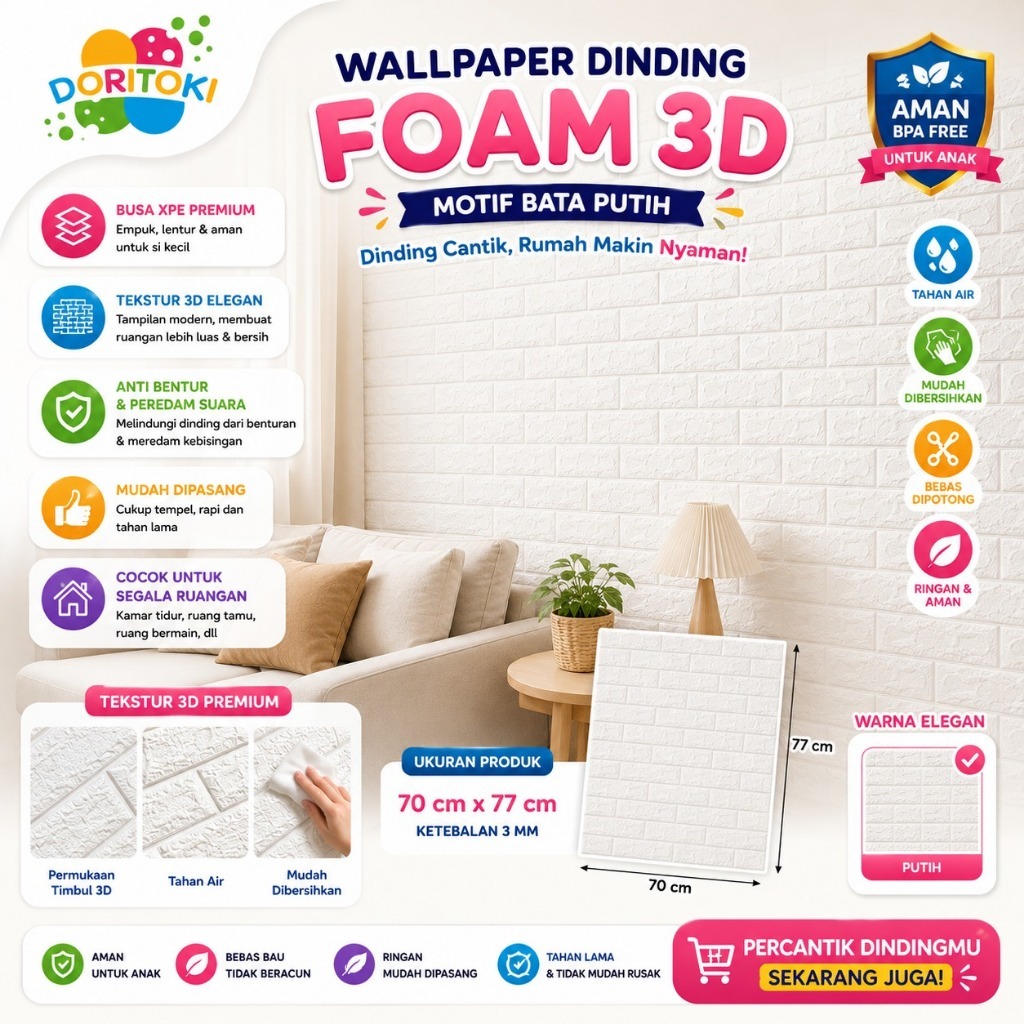 Doritoki Wallpaper 3D FOAM/ Wallpaper Dinding 3D Motif Foam Batik Bunga /Wallfoam Batik