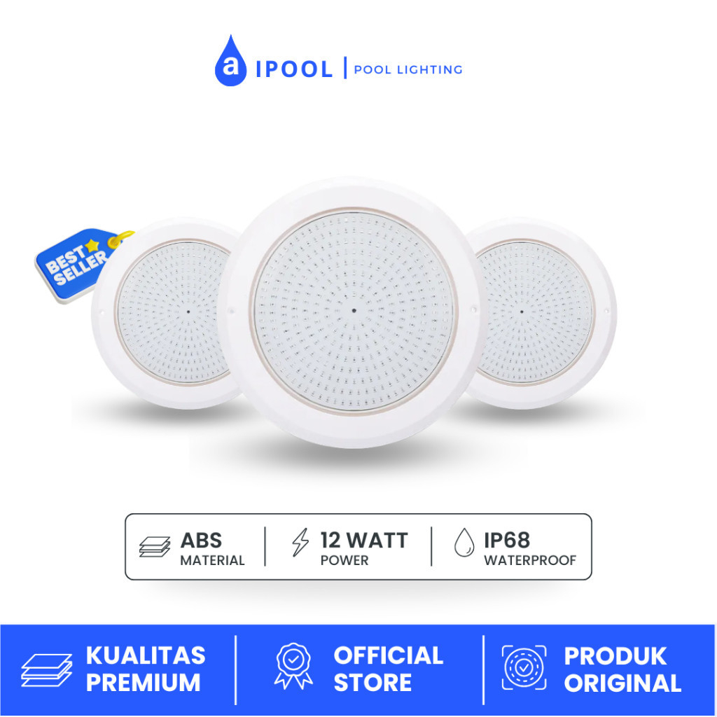 IPOOL Pool Lighting LED 12 Watt PC Lampu Kolam Renang UWL 10mm UltraSlim DC 12 Volt 160 mm