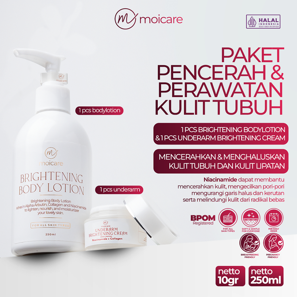 MOICARE 2 PAKET PENCERAH Underarm Cream Whitening + BodyLotion Brightening Serum | Body Care  | Pake