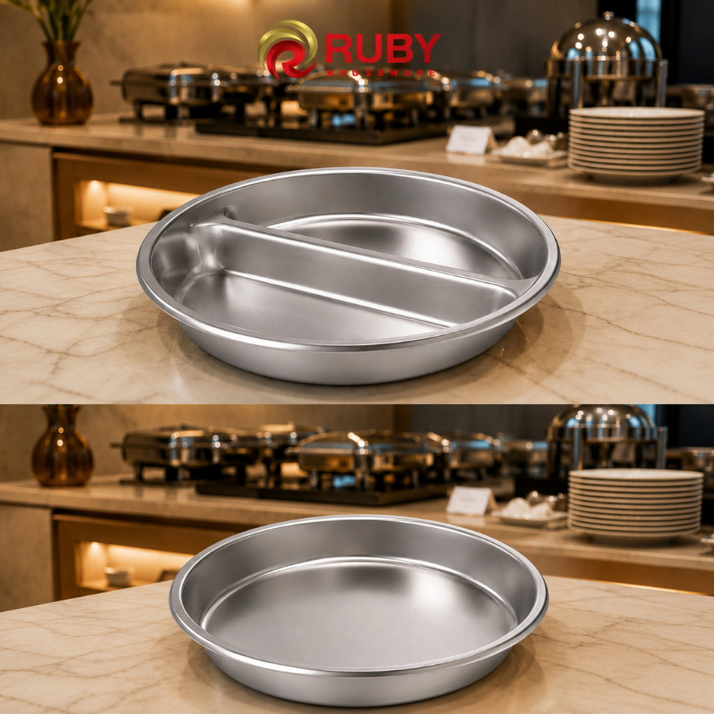 RUBY Round Pan Stainless Food Grade Bulat Sekat Dua | Modern Multifungsi