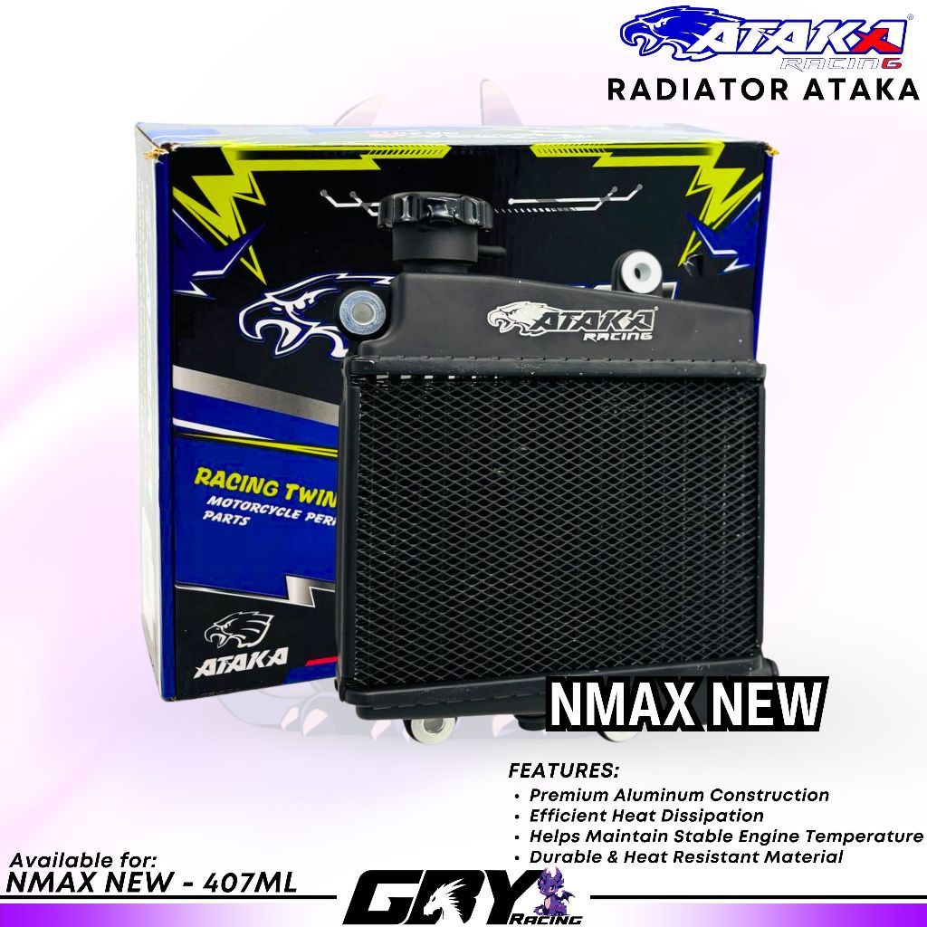 ATAKA Racing Aluminium Radiator NMax New Black 407mL - Radiator Almu Aerox Original Ataka Malaysia