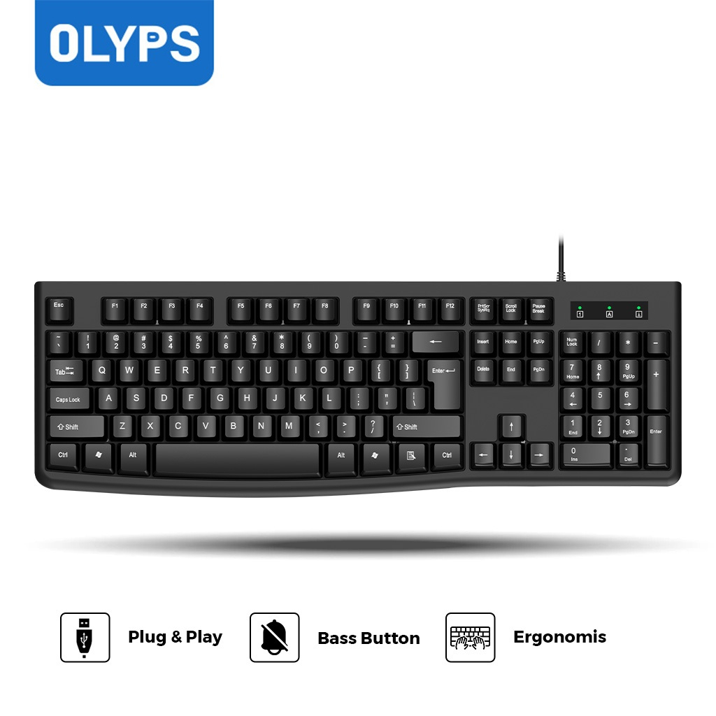 OLYPS Keyboard Laptop USB Kabel 104 Keys Full Size Keyboard Laptop Ergonomic for PC Laptop Komputer