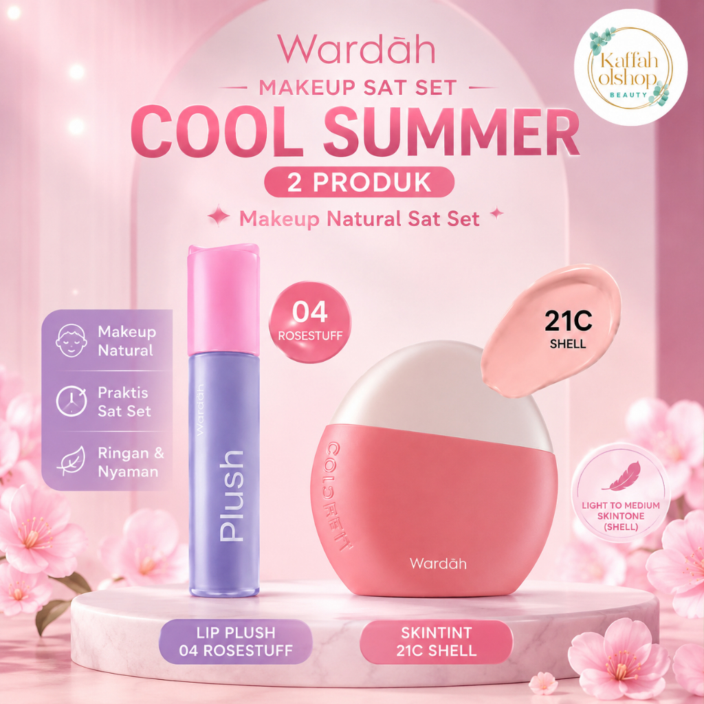 Wardah Cool Summer Makeup Set 2 Produk – Makeup Natural Sat Set | Lip Plush + Skin Tint