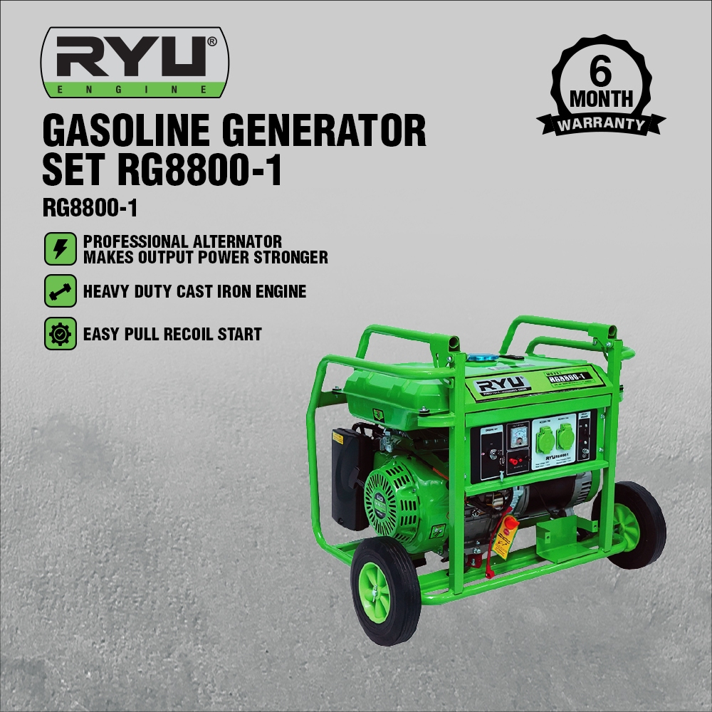 RYU Mesin Genset RG 8800-1 / Gasoline Generator SET 6000 watt 8800 - 1 + Peti Kayu