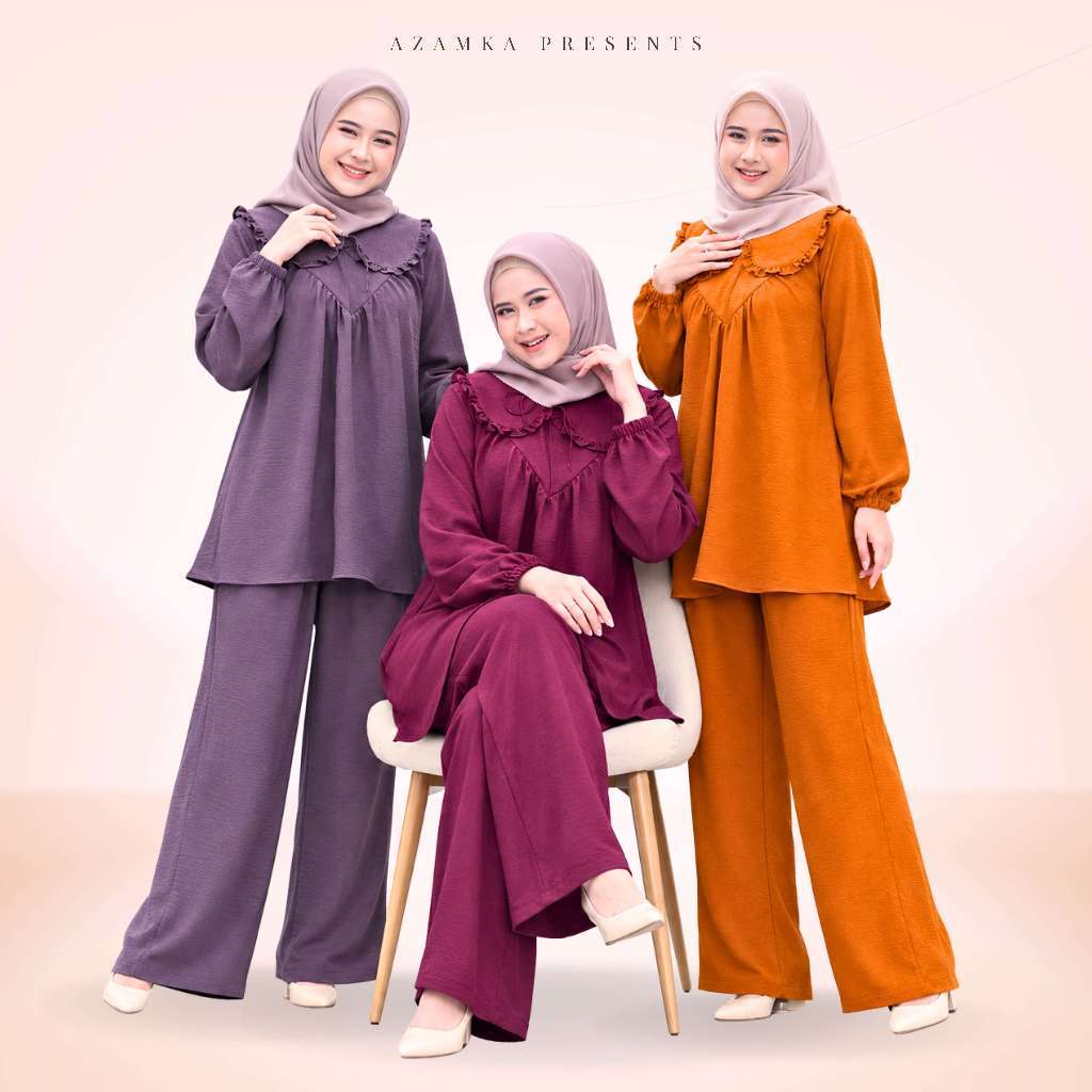 AZAMKA - Inara Oneset - Setelan Blouse Celana Crinkle Airflow Premium - Adem Nyaman Cantik Stylish B