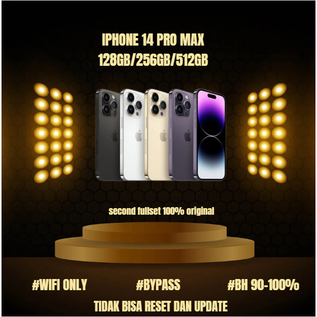 HP IPHONE 14 PRO MAX WIFI ONLY 128GB/256GB/512GB Bekas Second Original Mulus Fullset Game/Live/Merek