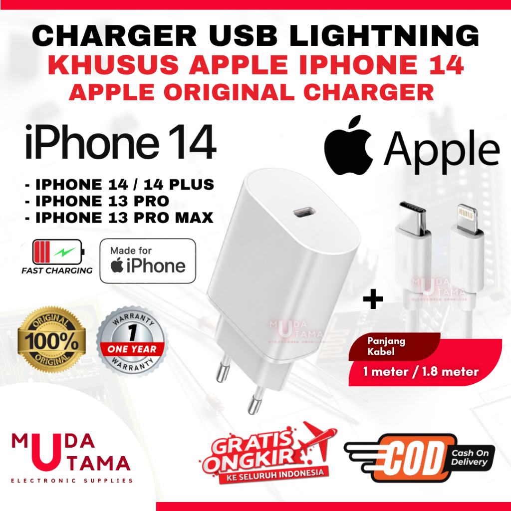 Charger Apple Iphone 14 14 Plus 14 Pro 14 Pro Max ORIGINAL USB Lightning - Charger Apple Iphone 14 O
