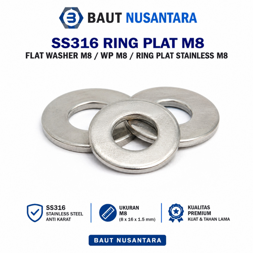 SS316 Ring Plat M8 / Flat Washer M8 / WP M8 / Ring Plat Stainless M8