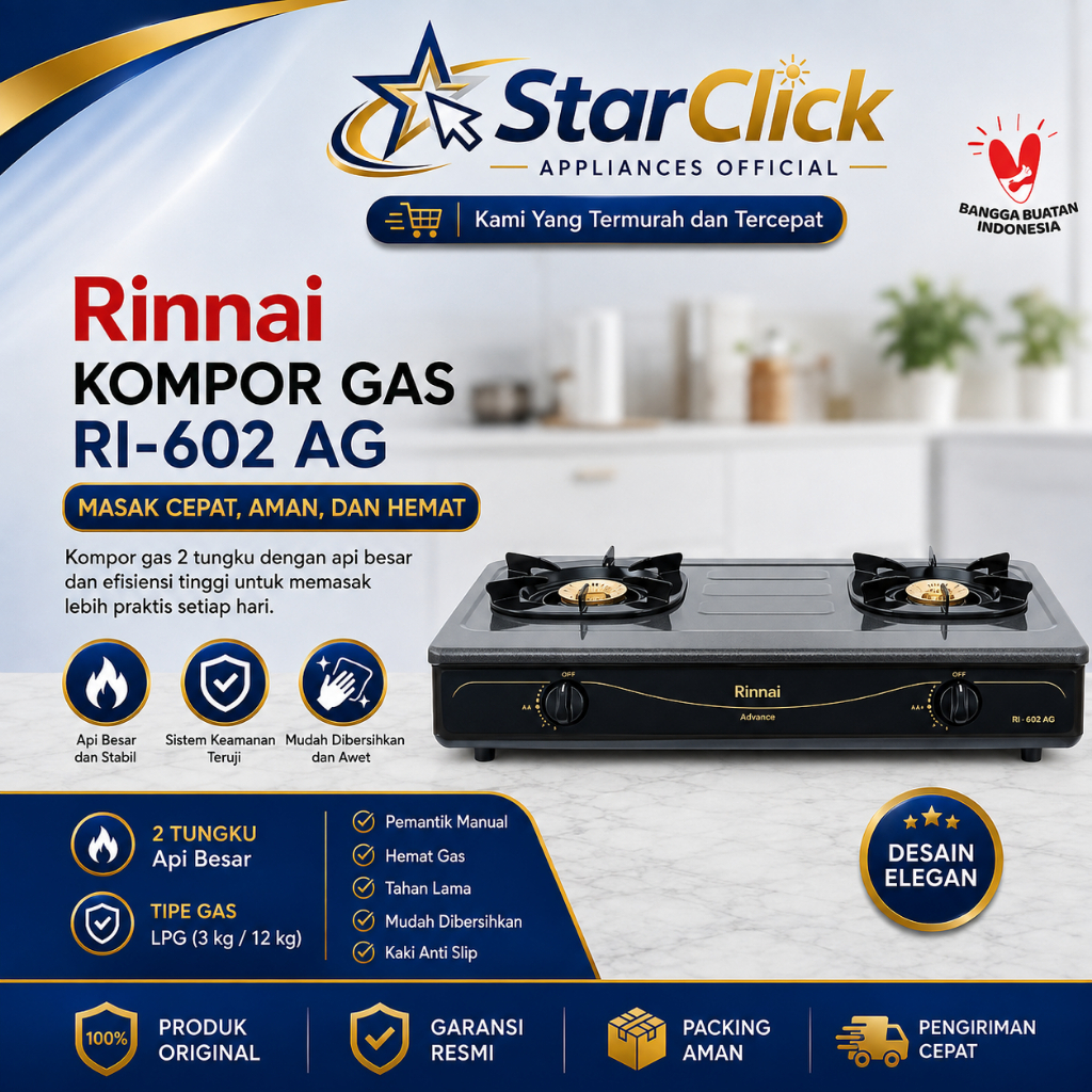 [PROMO] RINNAI KOMPOR GAS RI-602AG/ RI 602 AG/ RI602AG [2 Tungku]