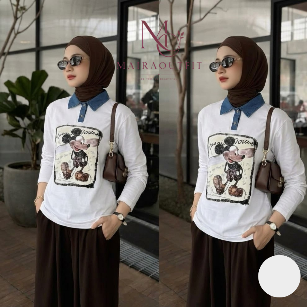 Atasan Wanita Casual Mickey Pocket JEVANNI | Kaos Cewek All Size LD 110 Panjang 70-72 cm | Fashion C