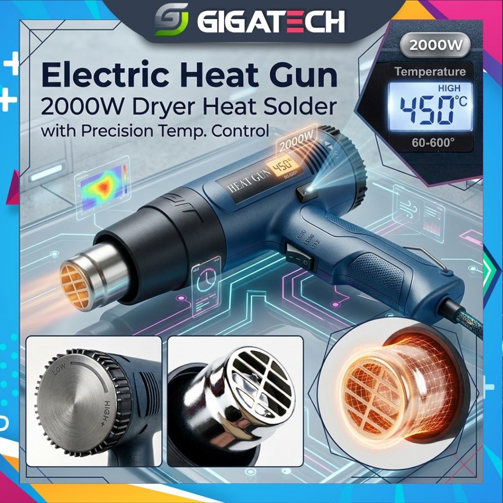 Electric Hot Air Gun Dryer Heat Gun Solder 2000W Alat Pemanas Stiker Mobil Motor Shrink Film Blower 