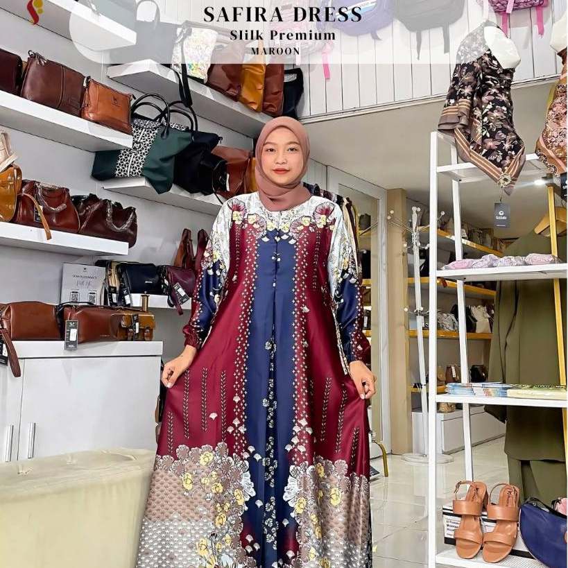 - DRESS - DRESS GAMIS SAFIRA SILK MOTIF SIMPLE ELEGANT REMAJA