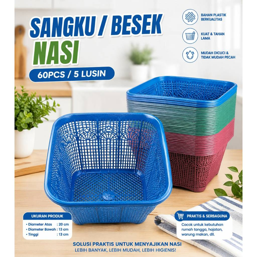 5 Lusin (60pcs) Ceting Nasi Kotak Ceting Nasi Besek Tradisi Hajatan Kotak Wakul Plastik Wakul Nasi B