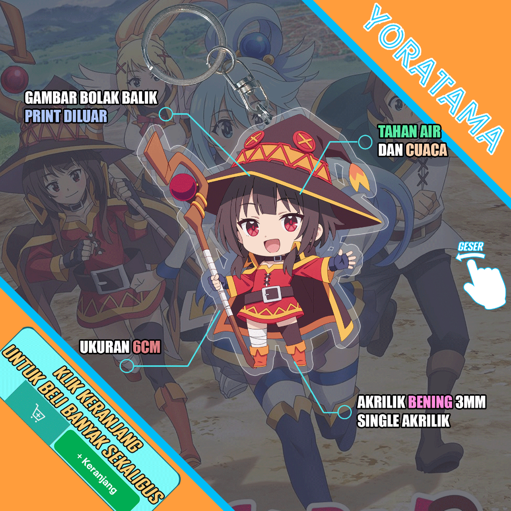 Gantungan Kunci Megumin Konosuba, Keychain Anime Lucu