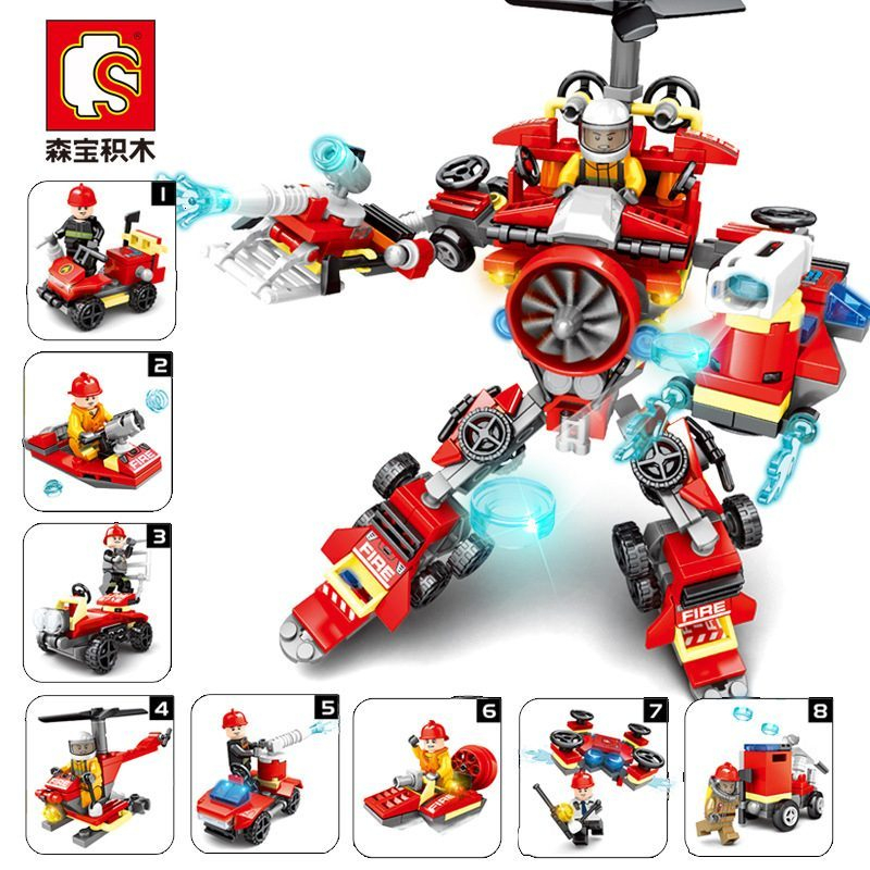 Mainan SEMBO BLOCK 603062 Mecha of Steel 8 in 1 Fire Rescue